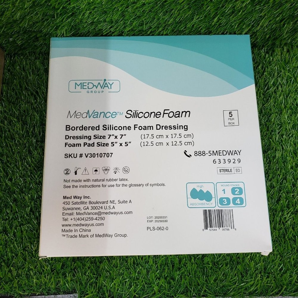 Bordered Silicone Foam Dressing 7"x7", Sacral Square Shape, Box of 5 Dressings